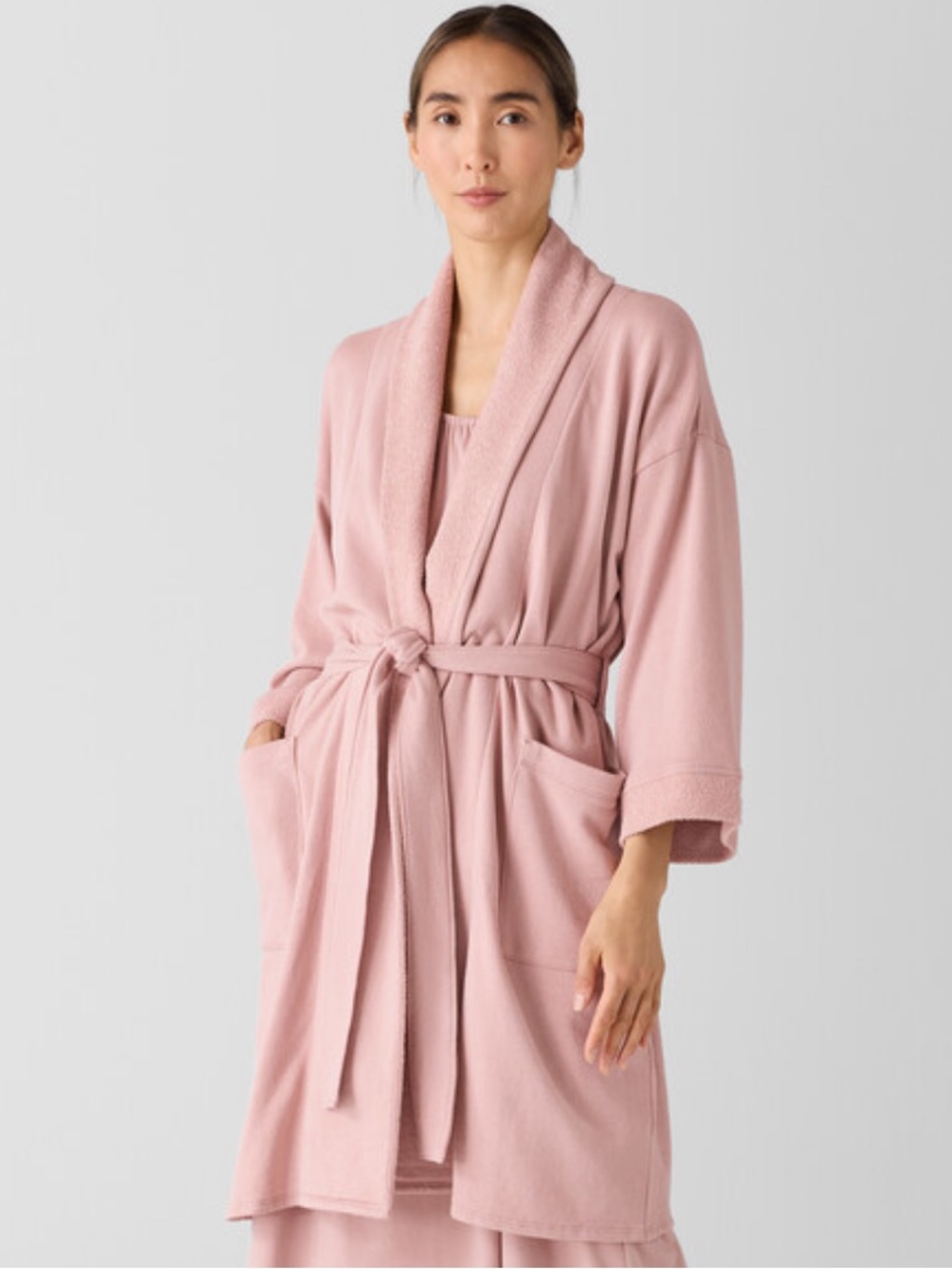 Eileen Fisher Dusty Rose/Opal Organic Cotton Shawl Collar Robe | L